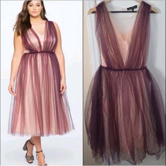 Eloquii Dresses & Skirts - Eloquii Cocktail Pink Mauve Tulle Party Dress V Neck Sz 14 Fairy Wedding Guest